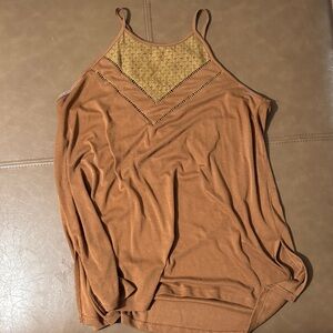 Doe & Rae Brown Tank Top with Gold Accent